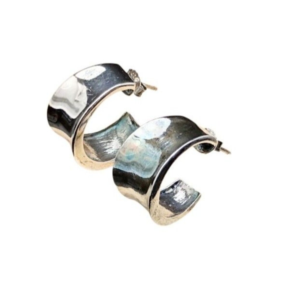 Vintage Sterling Silver Wide Hoop Earrings